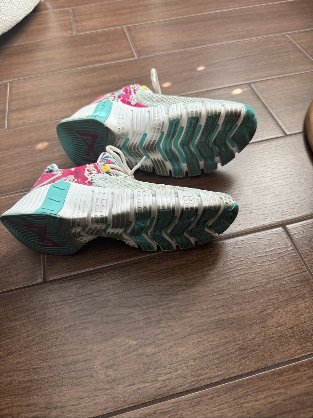 Womens White & Teal Athletic Sneakers with Pink Accents